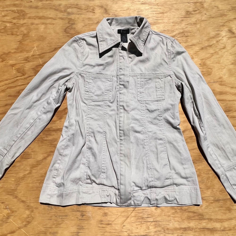 Frenchi Womens Grey Utility Jacket Full Zip Cotton Blend Size M Style 7784